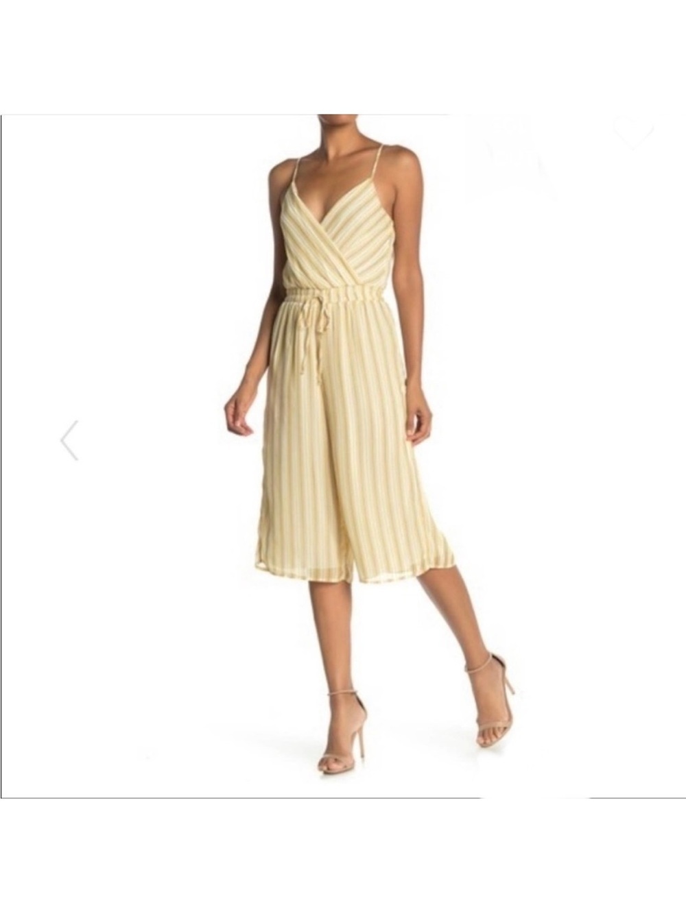 Row A Striped Jumpsuit Yellow Gray White Wide Leg Cross Front Camisole XL